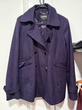 Express Double-Breasted Peacoat in Dark Purple